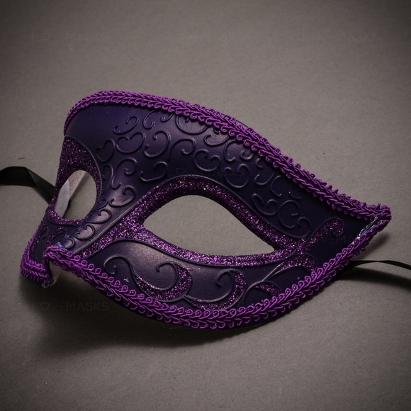 Purple Venetian Classic Glitter Masquerade Ball Dance Wedding Party Eye Mask - Picture 2 of 3
